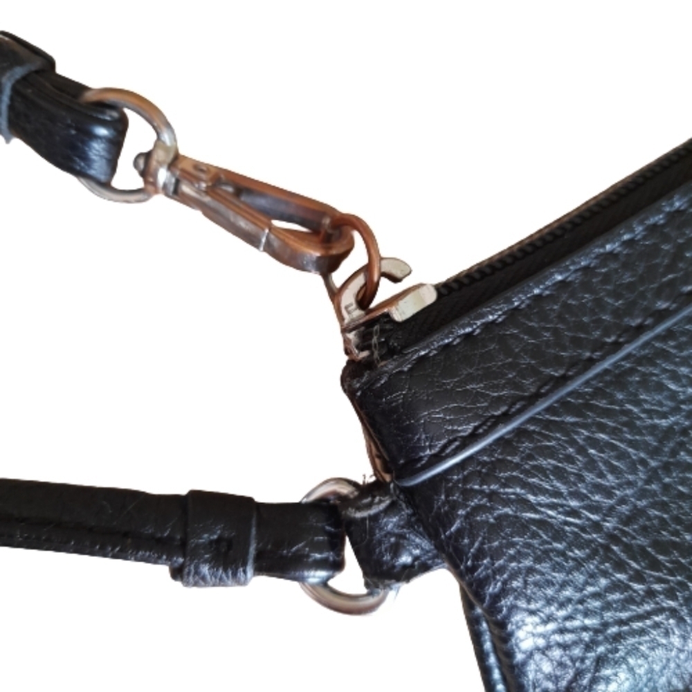 Calvin Klein Wristlet Zip Top Distressed Gold Hardware Black Bag Purse - Picture 4 of 8